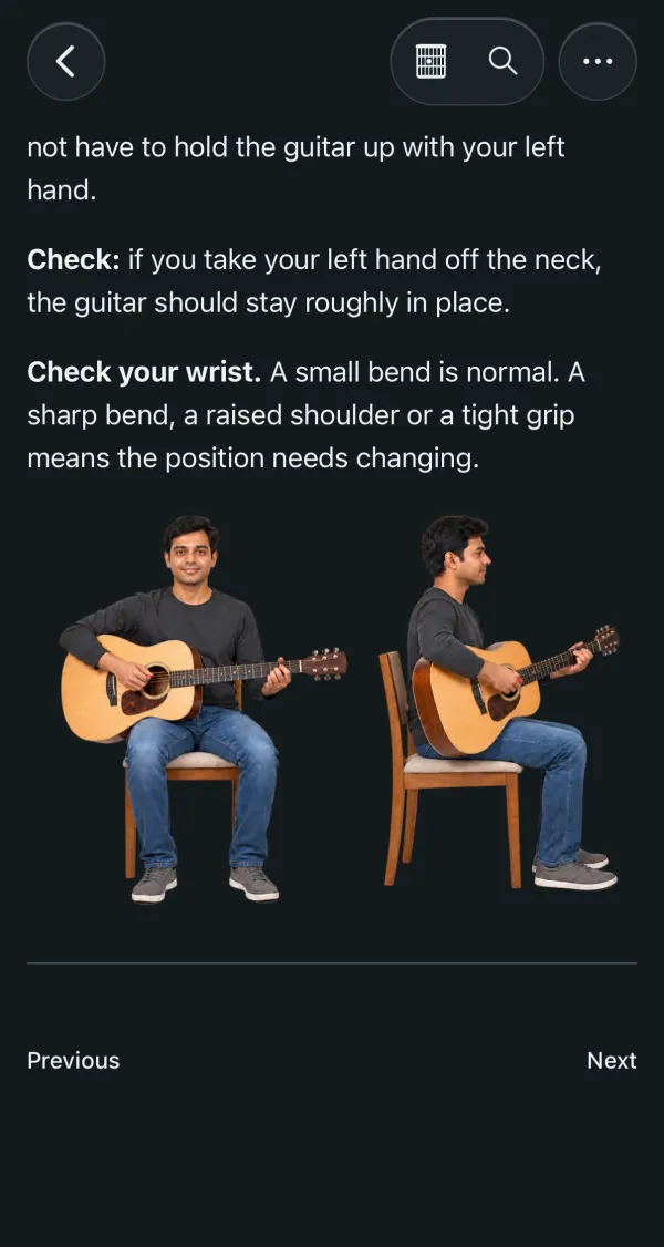 Photos of the correct sitting position