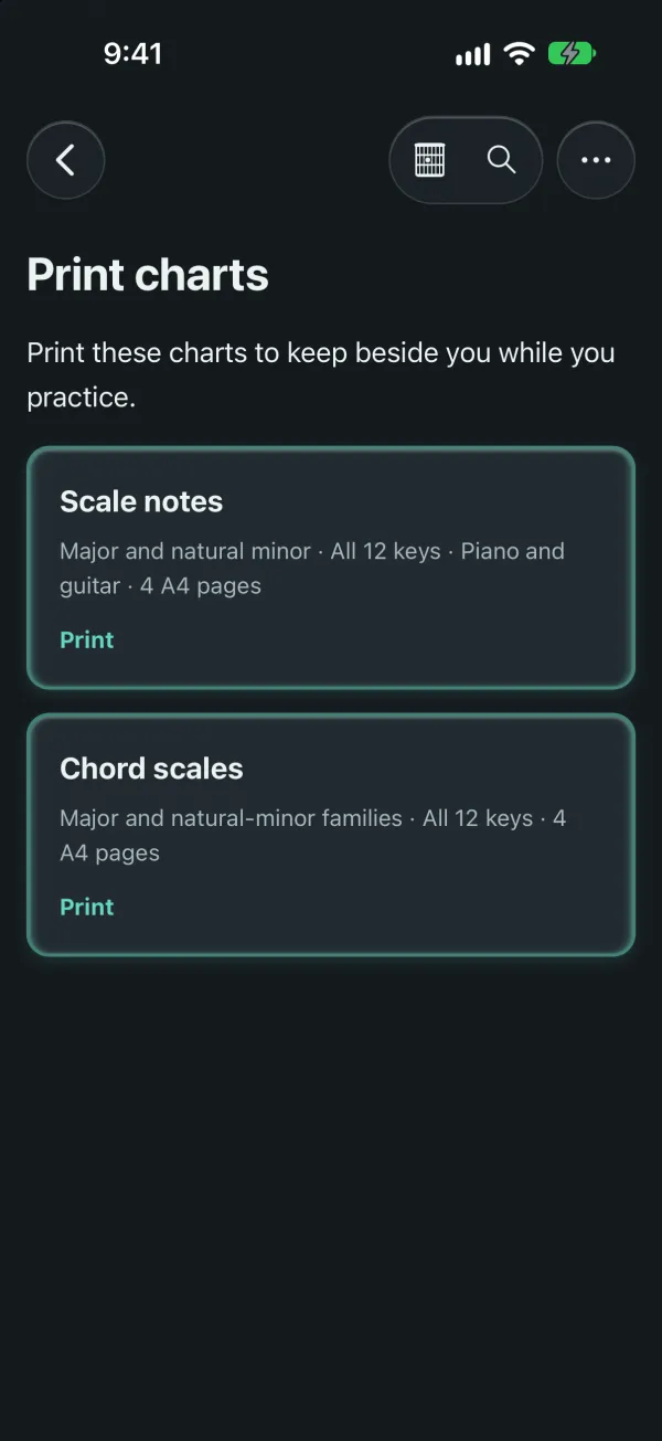 Printable scale and chord charts